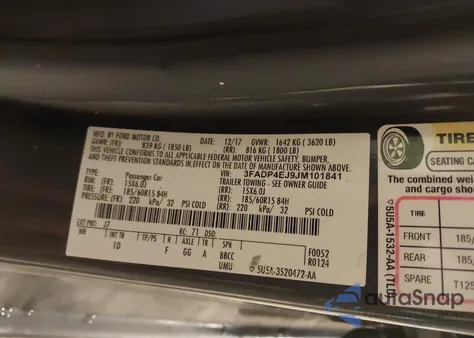 2018 Ford Fiesta Se z USA, uszkodzony, nr VIN 3FADP4EJ9JM101841